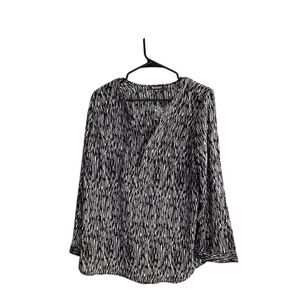 Roaman's Women's Plus Size 12W Geometric Long Sleeve Blouse Black